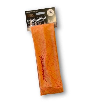 sportliches Stirnband in Orange aus elastischem Material. Mit Aufdruck Waidmannsheil